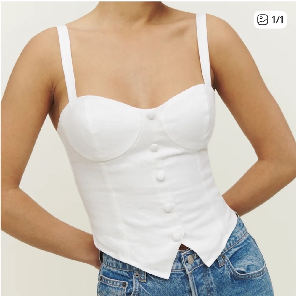 Reformation Olivia bustier White Linen Top